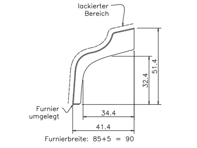 41x51mm Eiche natur lackiert Ein-Rohr