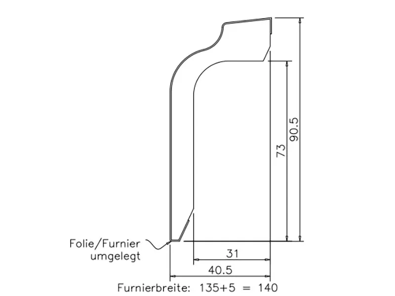 41x90mm Eiche natur lackiert Zwei-Rohr